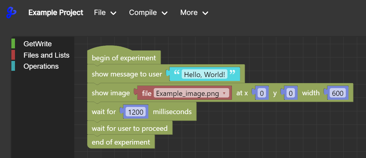 A view of the block editor.