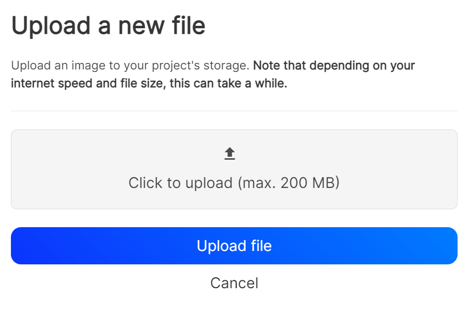 The dialog to upload a new file to the project.