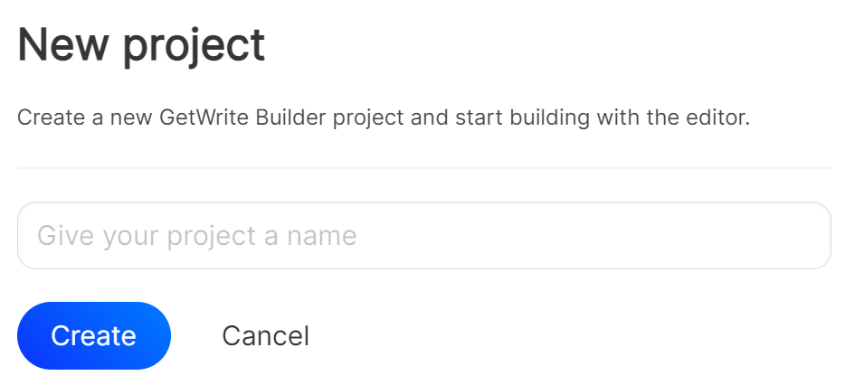 The form used to create a new project